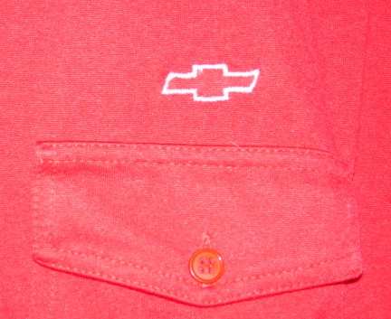 Chevrolet logo embroidered on left chest above pocket 75 Polyester